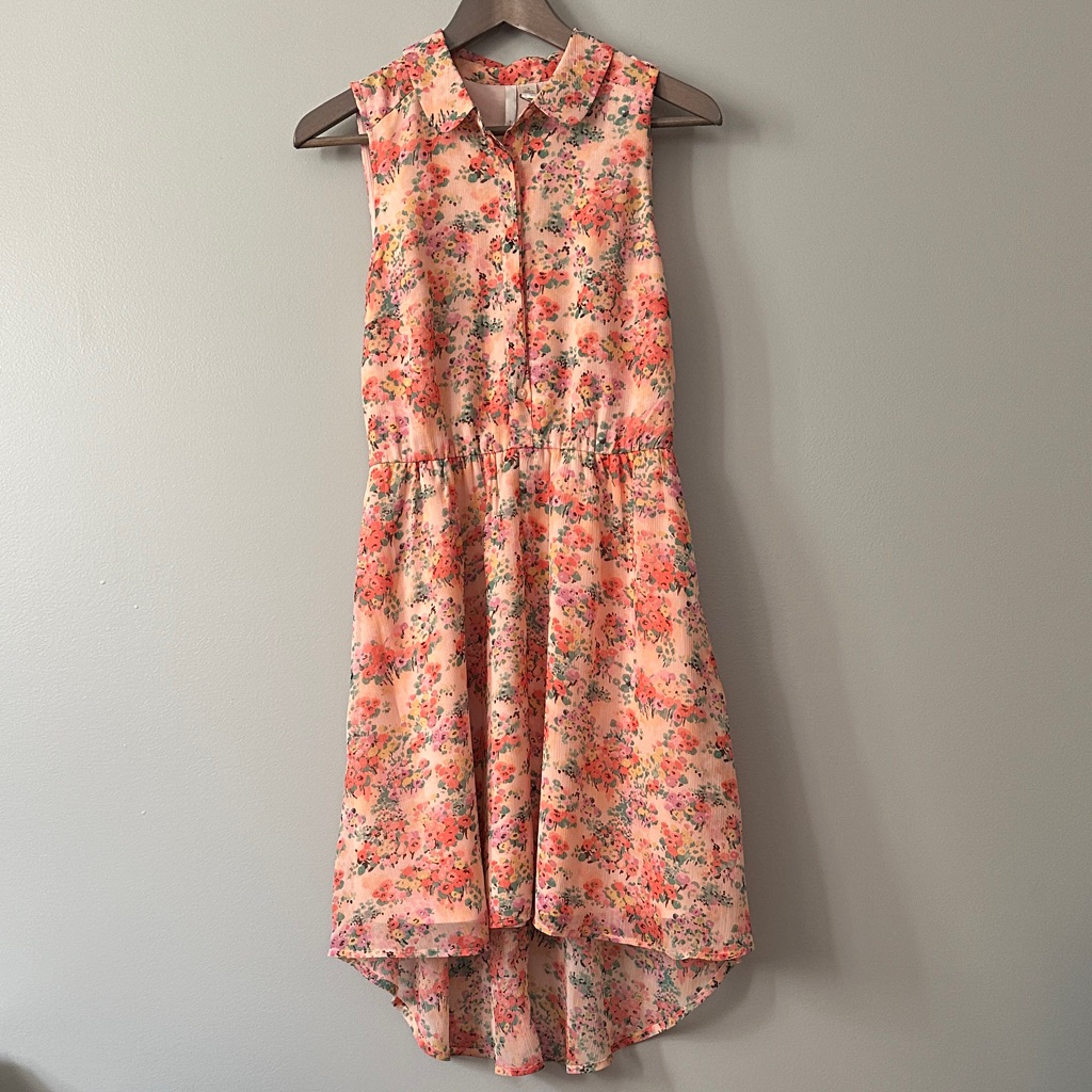 Lc Lauren Conrad Peach Floral Collared High Low Dress Nwt